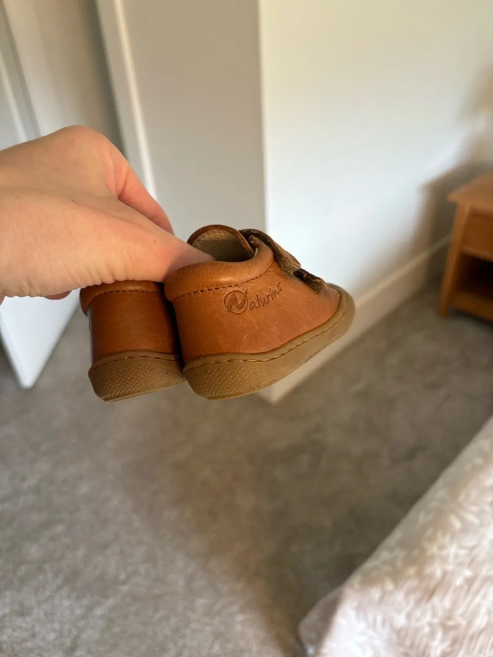 Naturino Tan Leather First-Step Shoes with Double Straps